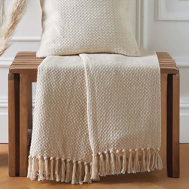 DRIFT HOME HAYDEN 100% RECYCLED COTTON CREAM 200x200cm Throw