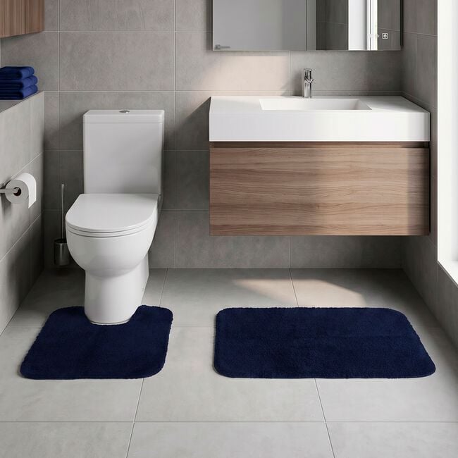 2 Piece Cotton Plain Dye Navy Bathroom Set