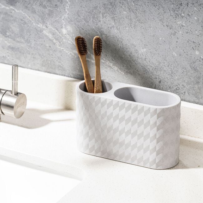 Cool Grey Chequered Toothbrush Holder