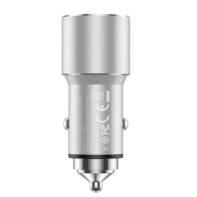 Budi Silver USB & C Type Fast Car Charger