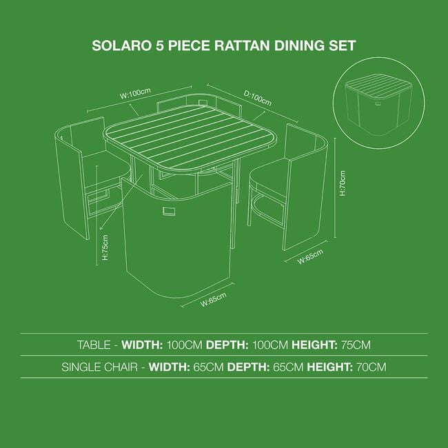 Solaro 5 Piece Rattan Dining Set
