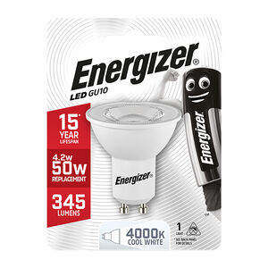 Energizer GU10 LED Bulb 4.5W (EQ50W) 345LM