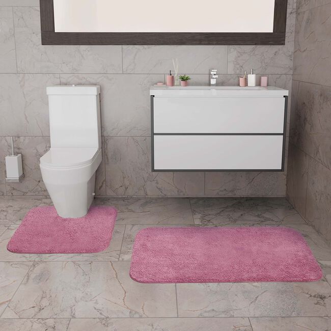 COTTON PLAIN DYE ROSE PINK 2PCE Bathroom Set