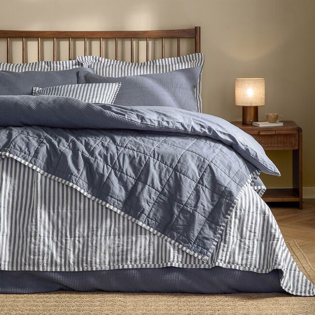 YARD HEBDEN STRIPE NAVY/DENIM BLUE 150x200cm Bedspread 