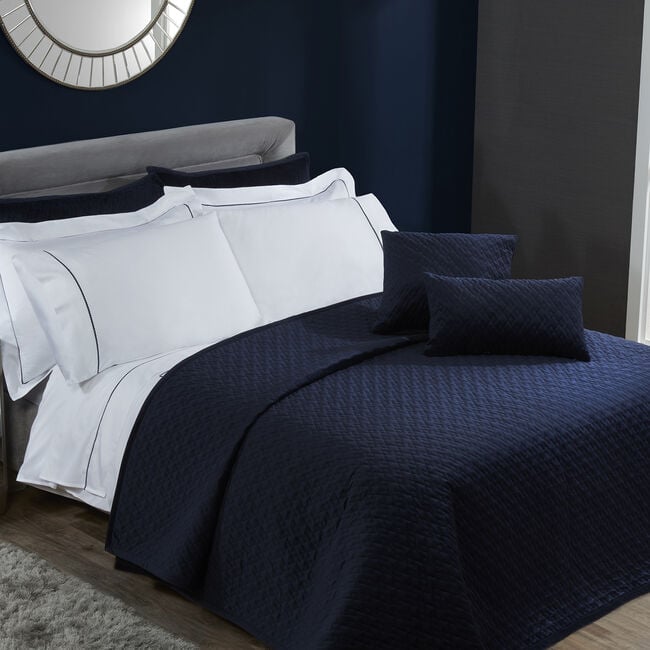 Quilted Hotel Velvet Bedspread 220 x 230cm - Navy