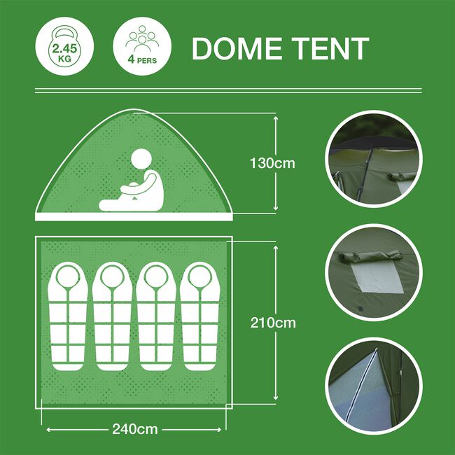 4 PERSON Dome Tent - Green