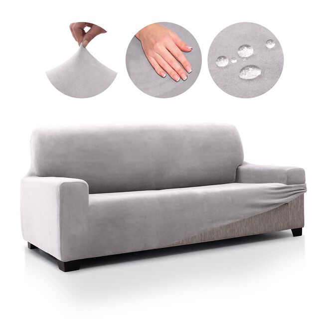 REGAL MILLS EASYSTRETCH VELVET SILVER 4 Seater Sofa Cover