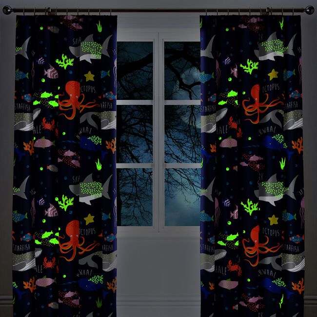 Bedlam Glow In The Dark Sea Life 66 x 72in Curtain