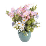 Faux Flower & Fern in Ceramic Teal Vase 36cm