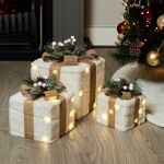 Set of 3 Snowy Presents with Lights