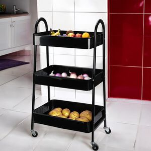 STORAGE SOLUTIONS 3 LAYER ROLLING Black Storage Trolley