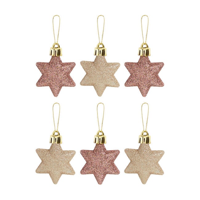 6 Pack Glitter Christmas Stars Tree Decoration