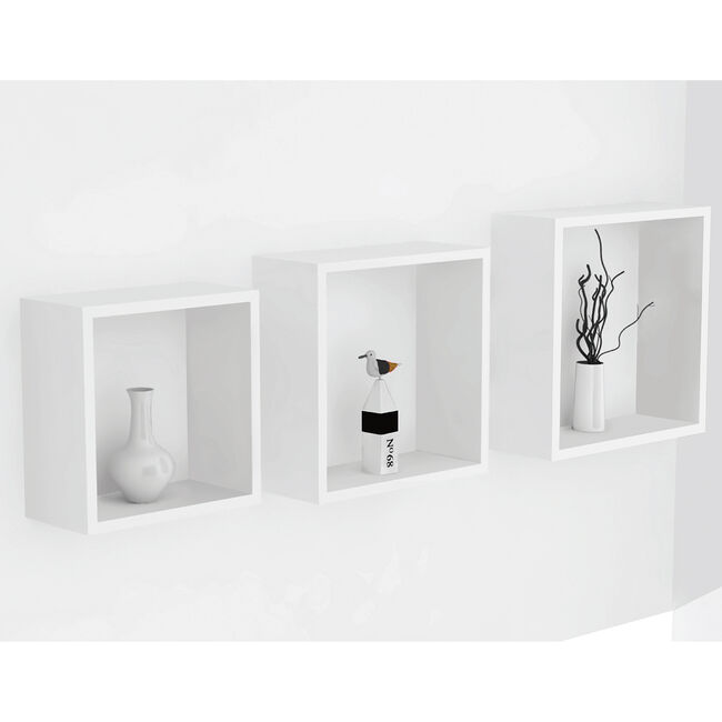 Bergen White 3 Set Cube Floating Wall Shelf 084230