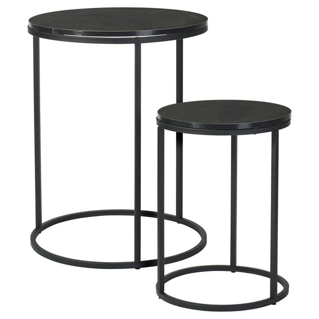 Black Marble Style Side Tables Set of 2