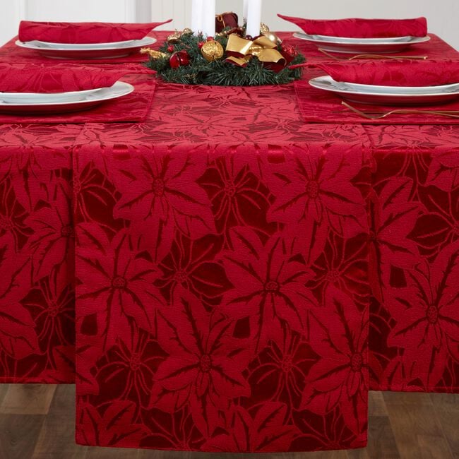POINSETTIA DAMASK RED 229x36cm Table Runner