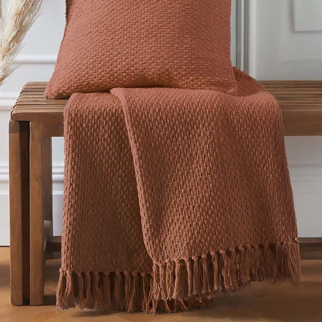DRIFT HOME HAYDEN 100% RECYCLED COTTON TERRACOTTA 200x200cm Throw