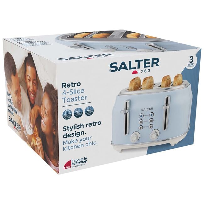 SALTER RETRO BLUE CURVED BODY 4 Slice Toaster