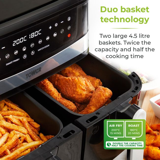 Tower Vortx 9L Black Dual Basket Air Fryer