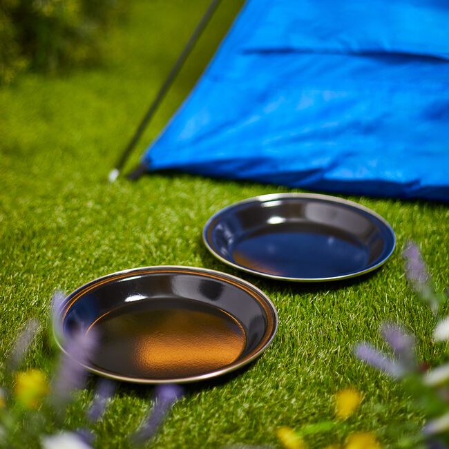 2 Black Camping Plates