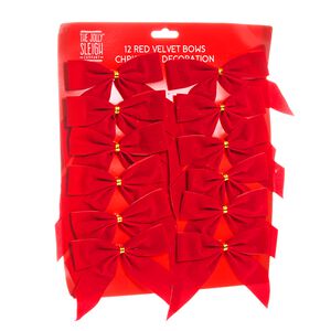 Velvet Bows Christmas Decoration 12 Pack - Red