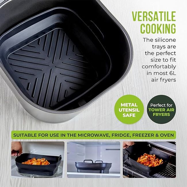 Tower Black Square Foldable Air Fryer Trays - 2pk