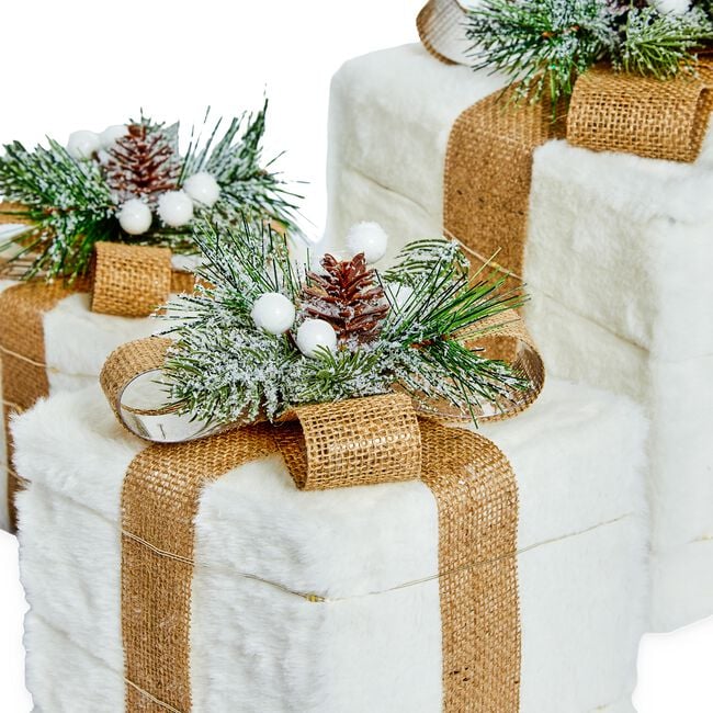 Set of 3 Snowy Presents with Lights