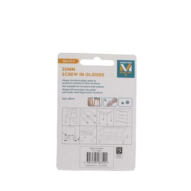 30mm Screw In Furniture Gliders