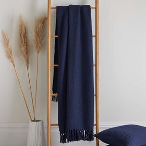 DRIFT HOME HAYDEN 100% RECYCLED COTTON NAVY 200x200cm Throw