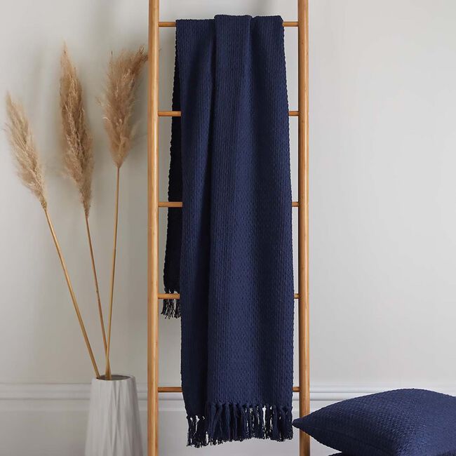 DRIFT HOME HAYDEN 100% RECYCLED COTTON NAVY 200x200cm Throw