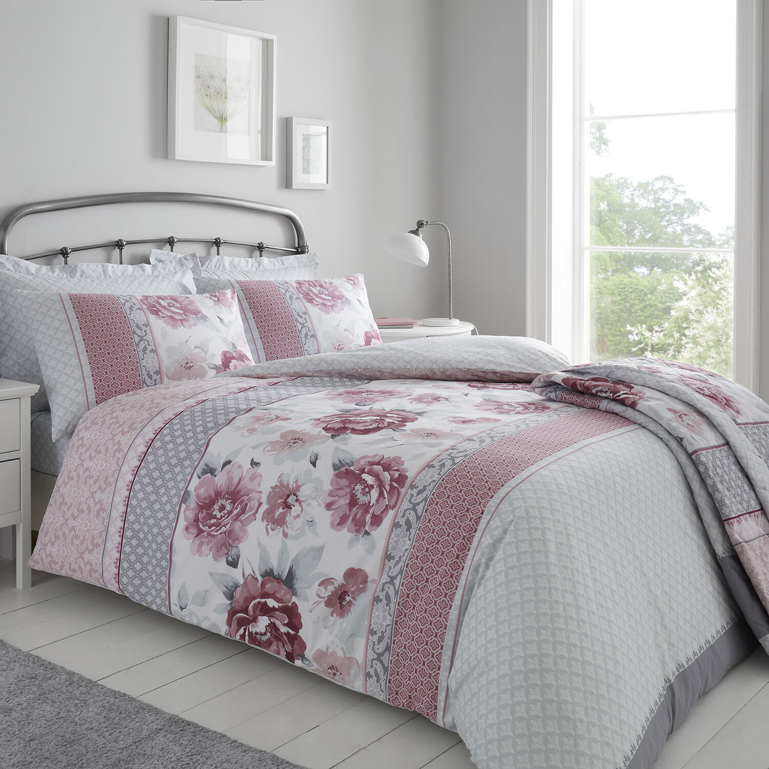 Ophelia Bed Linen Home More, Grey And Pink Super King Bedding