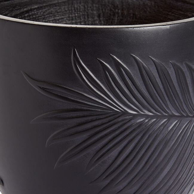 LEAF DESIGN Medium Black Washed Fibre Clay Pot