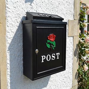 Postplus Rose Diecast Steel Letterbox Black