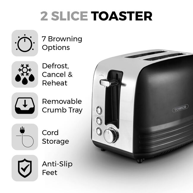 Tower Ash Black 2 Slice Toaster