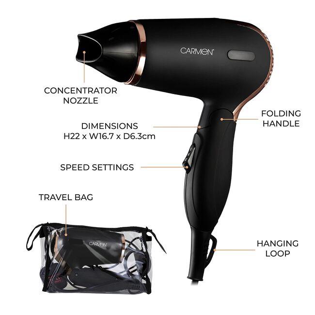 Carmen Noir Travel Hair Dryer