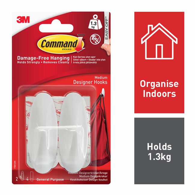 Command 2 Pack Medium Plastic Hooks 