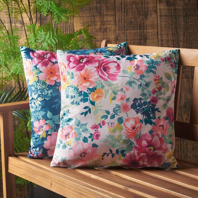 Indoor Outdoor Floral Stripe White Cushion 