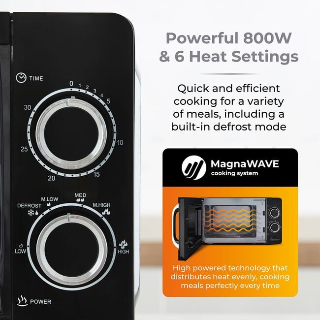 Tower 800W Black 20L Manual Microwave 