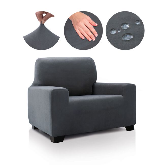 REGAL MILLS EASYSTRETCH VELVET DARK GREY Armchair Cover