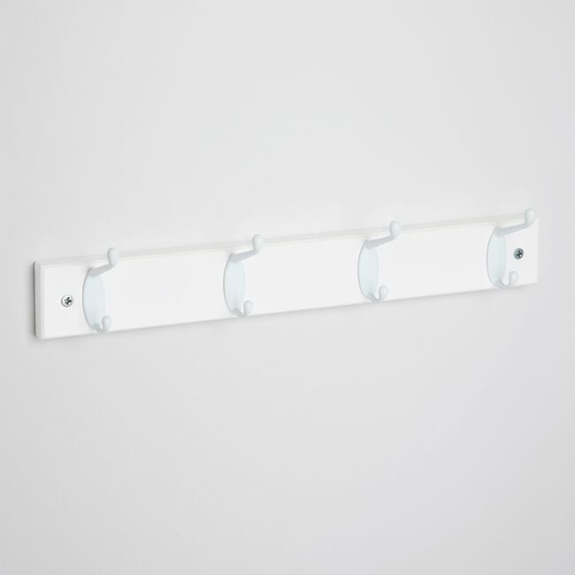 4 Hook Wooden Coat Rack White