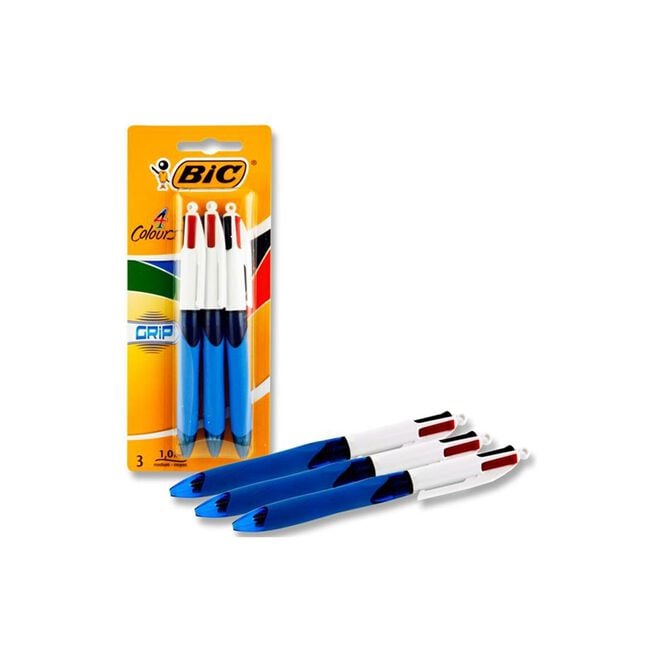 Bic 4 Colour Grip Ballpoint Pens 3 Pack
