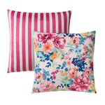 Indoor Outdoor Floral Stripe White Cushion 
