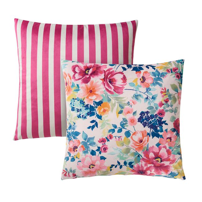 Indoor Outdoor Floral Stripe White Cushion 