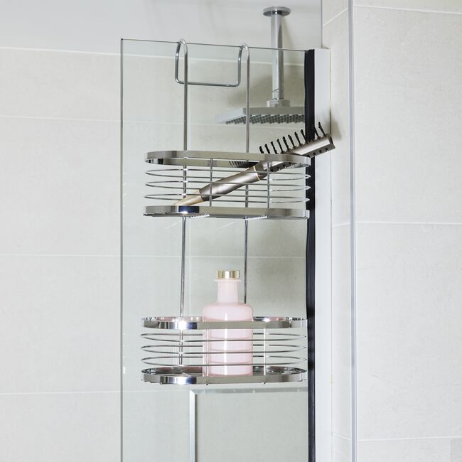 CAUSEWAY BAY TWO TIER OVAL Chrome Hanging Shower Caddy