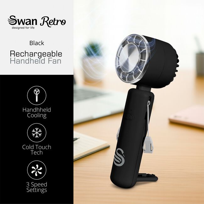 SWAN Rechargeable handheld Fan Black