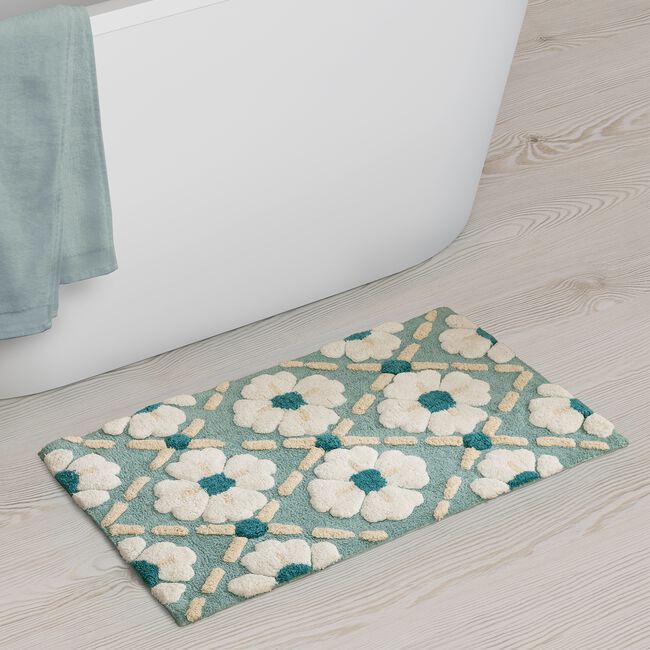 Tile Blue Bath Mat 50cm x 80cm