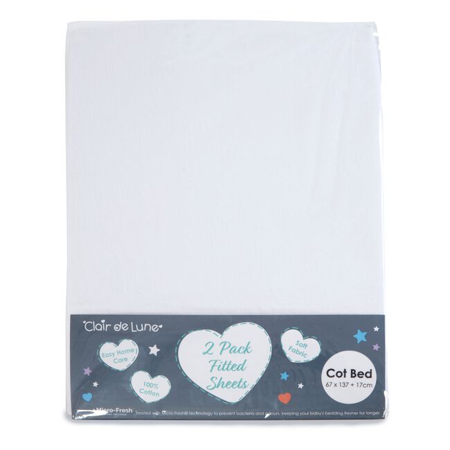 Clair De Lune White Cot Bed Fitted Sheet - 2 Pack