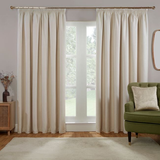 PENCIL PLEAT BLACKOUT THERMAL BASKETWEAVE NATURAL 66x72 Curtain 