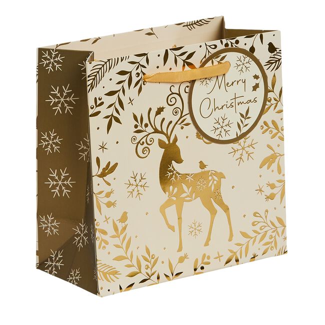3 Gift Bags - Gold Reindeer