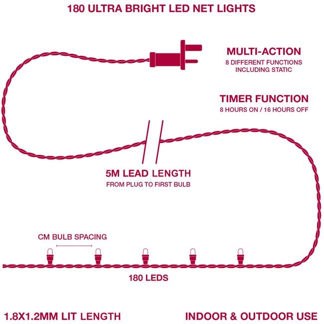 180 Multi Colour LED Chaser Net Lights