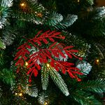 Red Christmas Glitter Fern & Feather Pick